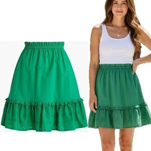 J. Crew Eyelet Cotton Mini Skirt in Emerald Island Green M